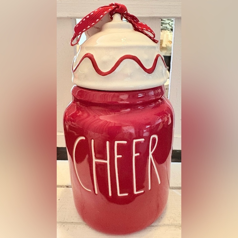 Rae Dunn Red CHEER Ceramic Jar